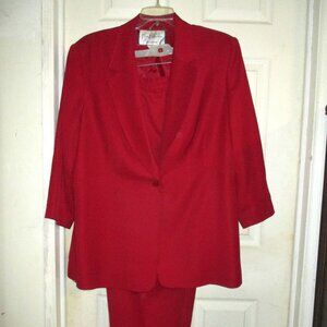 Suit - “Mary McFadden Collection” 2 Piece Women's Jacket & Pants,  Sz: 22W Red